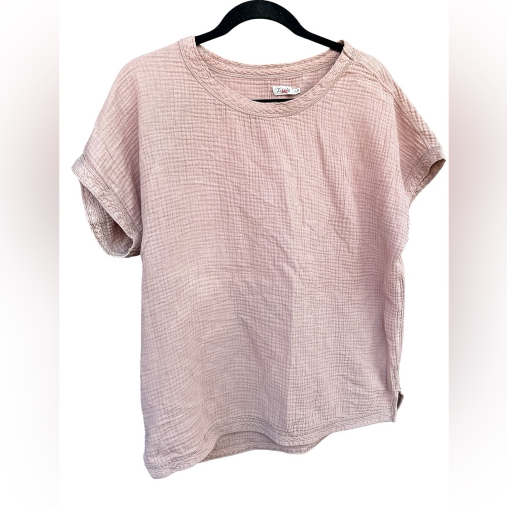 Faherty 100% Organic Cotton Gauzy Top Pink Peach Split Side Size XL